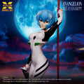 Model kit of Rei Ayanami from Evangelion against a colorful sky background