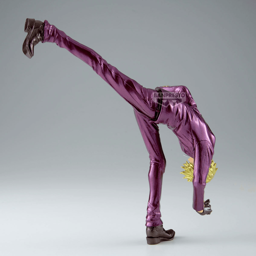 Purple action figure with a dynamic pose on a gray background