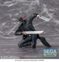 Action figure of a character in a black outfit with two swords on a gray background, featuring the Sega Goods logo.