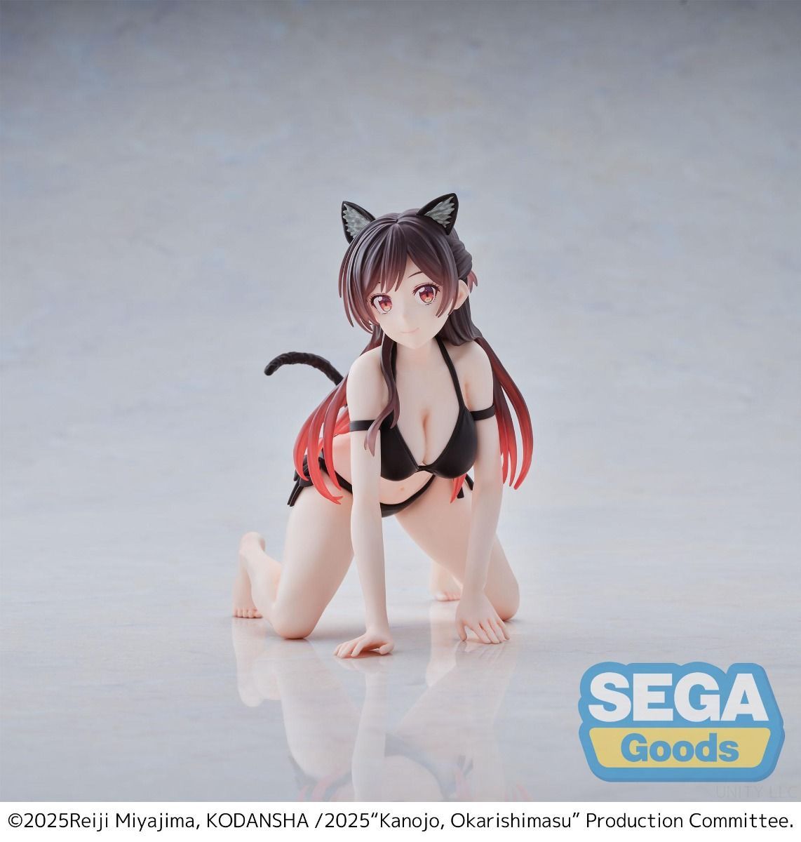 Anime character figurine with cat ears and tail on a gray background, featuring the Sega Goods logo.