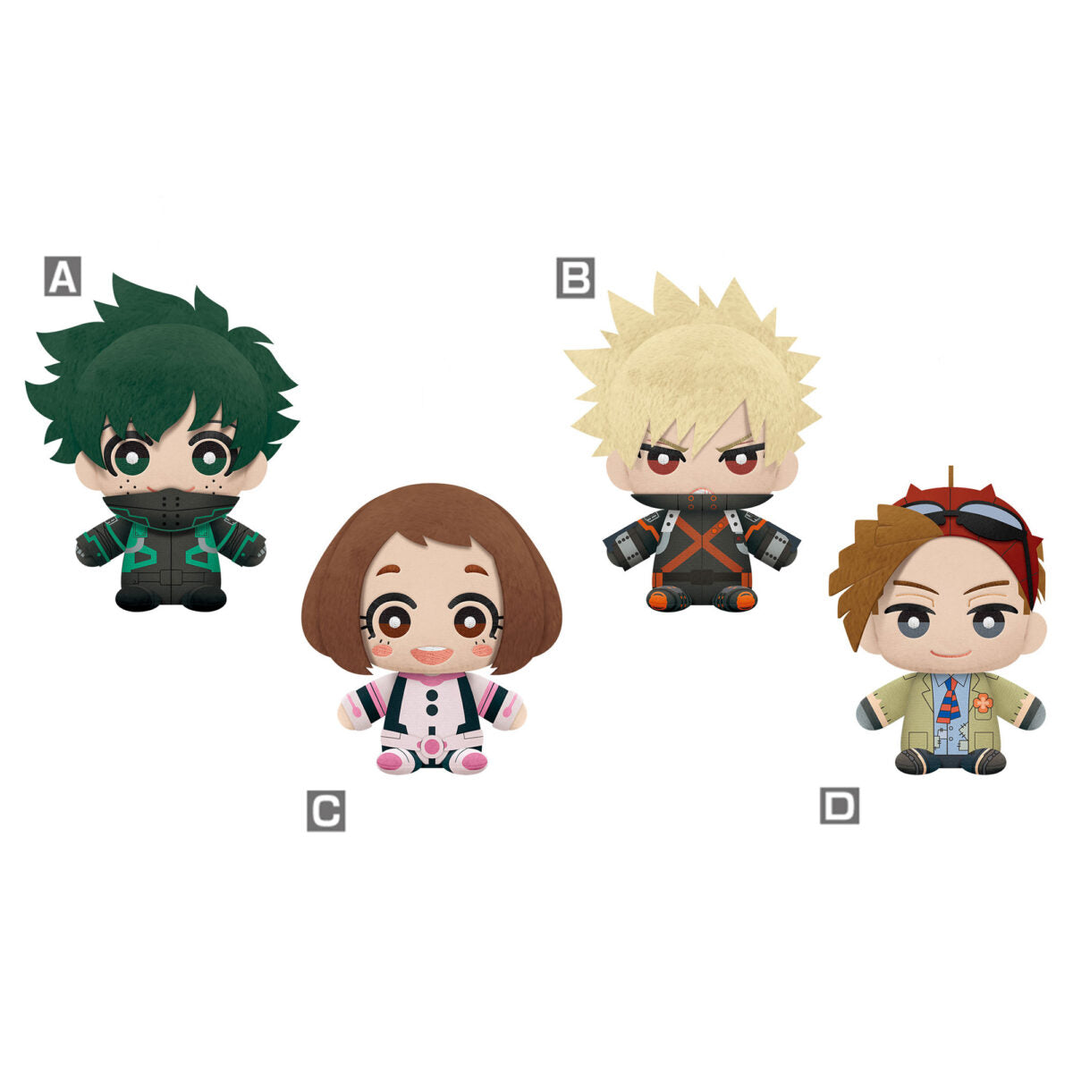 My Hero Academia releases its first series of World Heroes- Mission Tomonui Plush! This assortment will include Izuku Midoriya, Ochaco Uraraka, Katsuki Bakugo, and Rody Soul!
