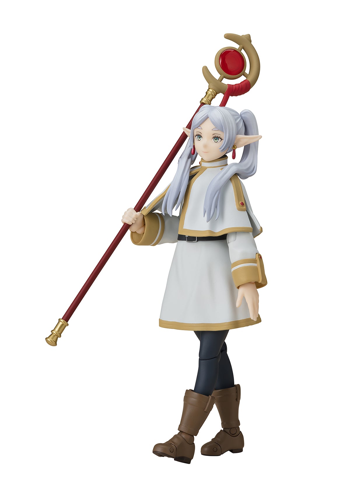 Figurine of a character with white hair and a staff on a white background