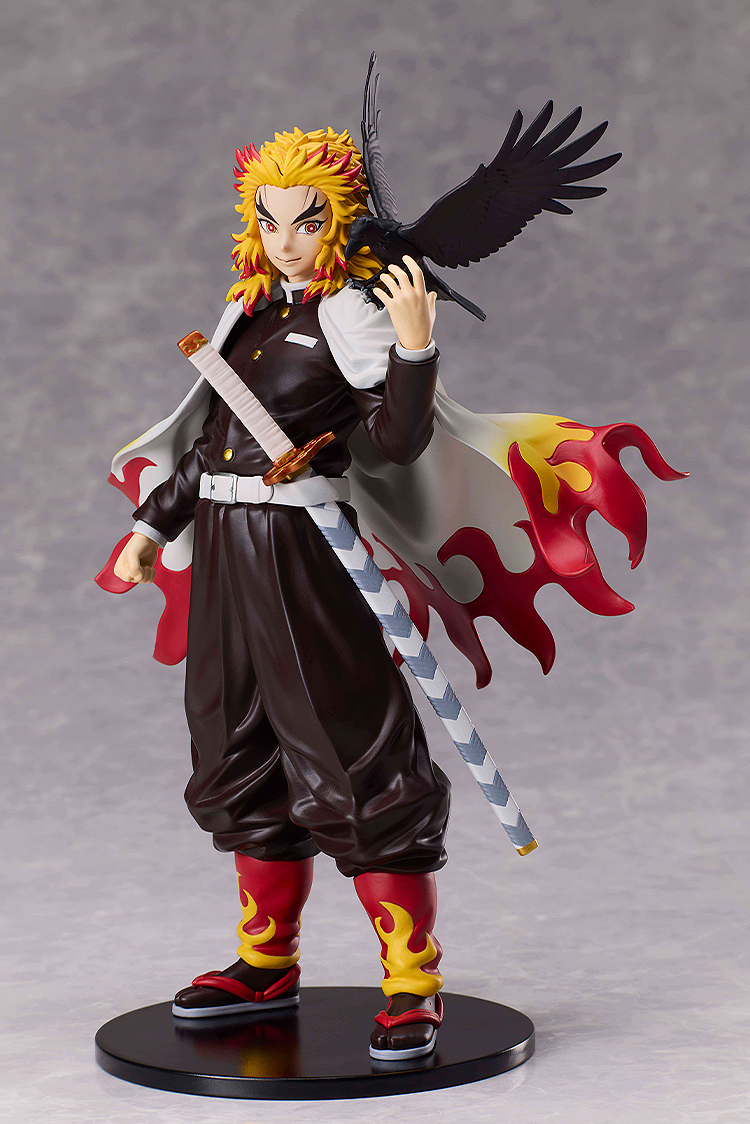 Figurine of a character with fiery design on a gray background