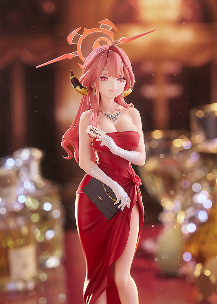 Animated character in a red dress with a blurred background