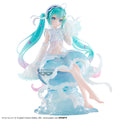A Banpresto Hatsune Miku figure in a jellyfish-themed outfit, seated on a translucent icy jellyfish base against a white background.