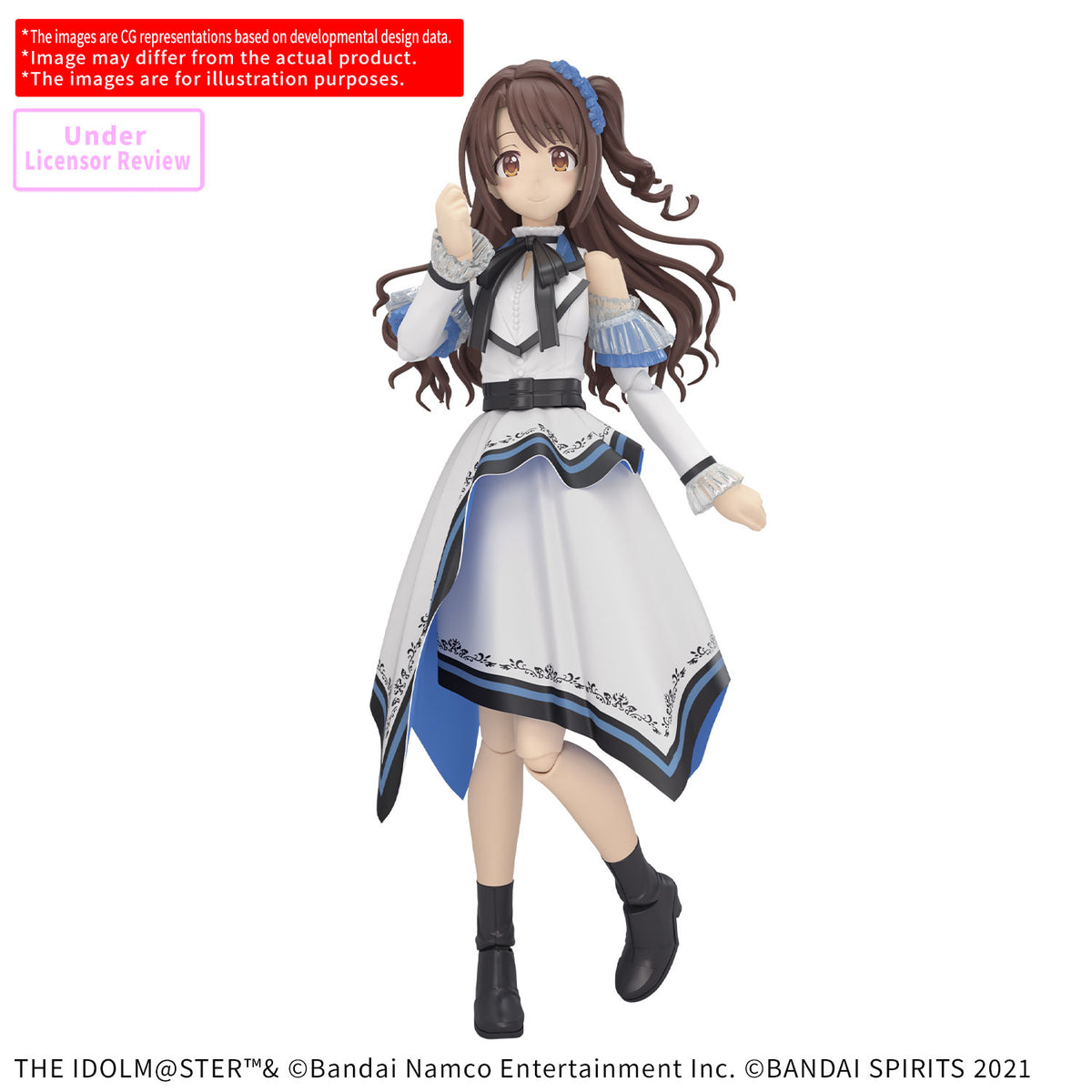 Figure of a character from 'The Idolm@ster' in a white and blue outfit on a white background.