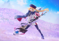 A figma of Altria Caster from Fate/Grand Order in her Second Ascension form, featuring multiple face plates and optional poseable parts like her staff and invocation circle.