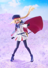 A figma of Altria Caster from Fate/Grand Order in her Second Ascension form, featuring multiple face plates and optional poseable parts like her staff and invocation circle.