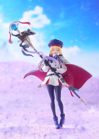A figma of Altria Caster from Fate/Grand Order in her Second Ascension form, featuring multiple face plates and optional poseable parts like her staff and invocation circle.