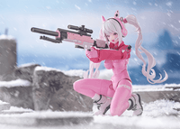 A figma of Alice from GODDESS OF VICTORY: NIKKE featuring multiple face plates and optional parts like a sniper rifle and poseable legs.