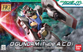 Model kit of a Gundam robot with colorful design on a space-themed background, featuring Bandai branding.