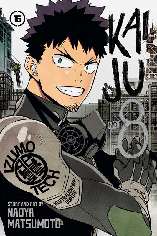 Comic book cover with an anime character holding a gas mask, set against a cityscape.