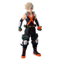 Action figure with black and orange outfit on a white background