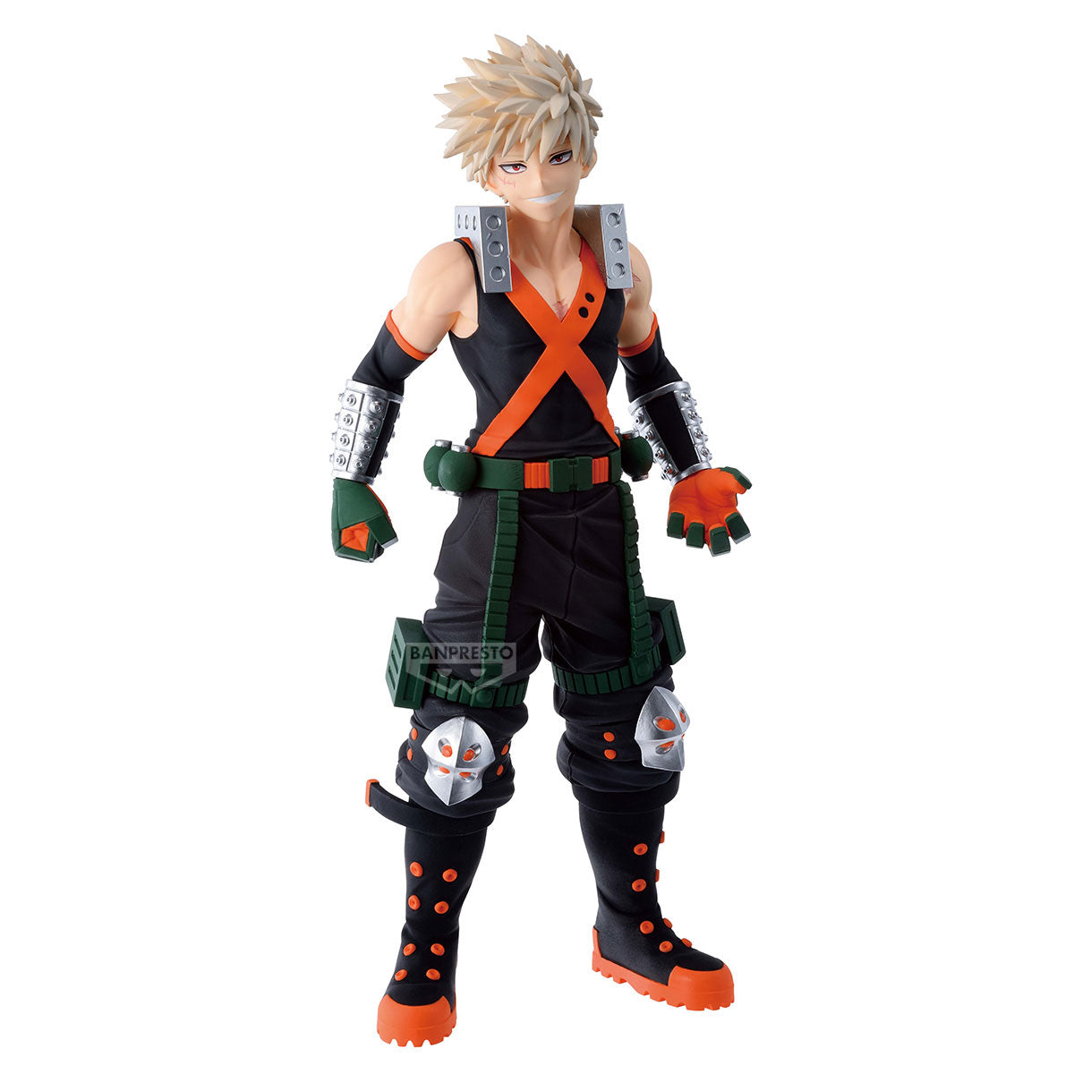 Action figure with black and orange outfit on a white background