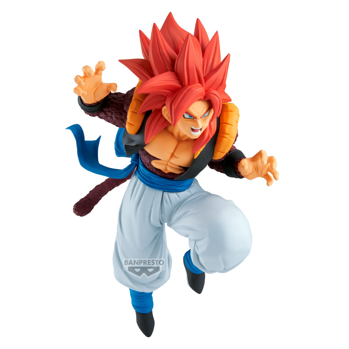 Action figure with red hair and blue outfit on a white background