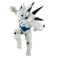 Action figure with white, blue, and black design on a white background