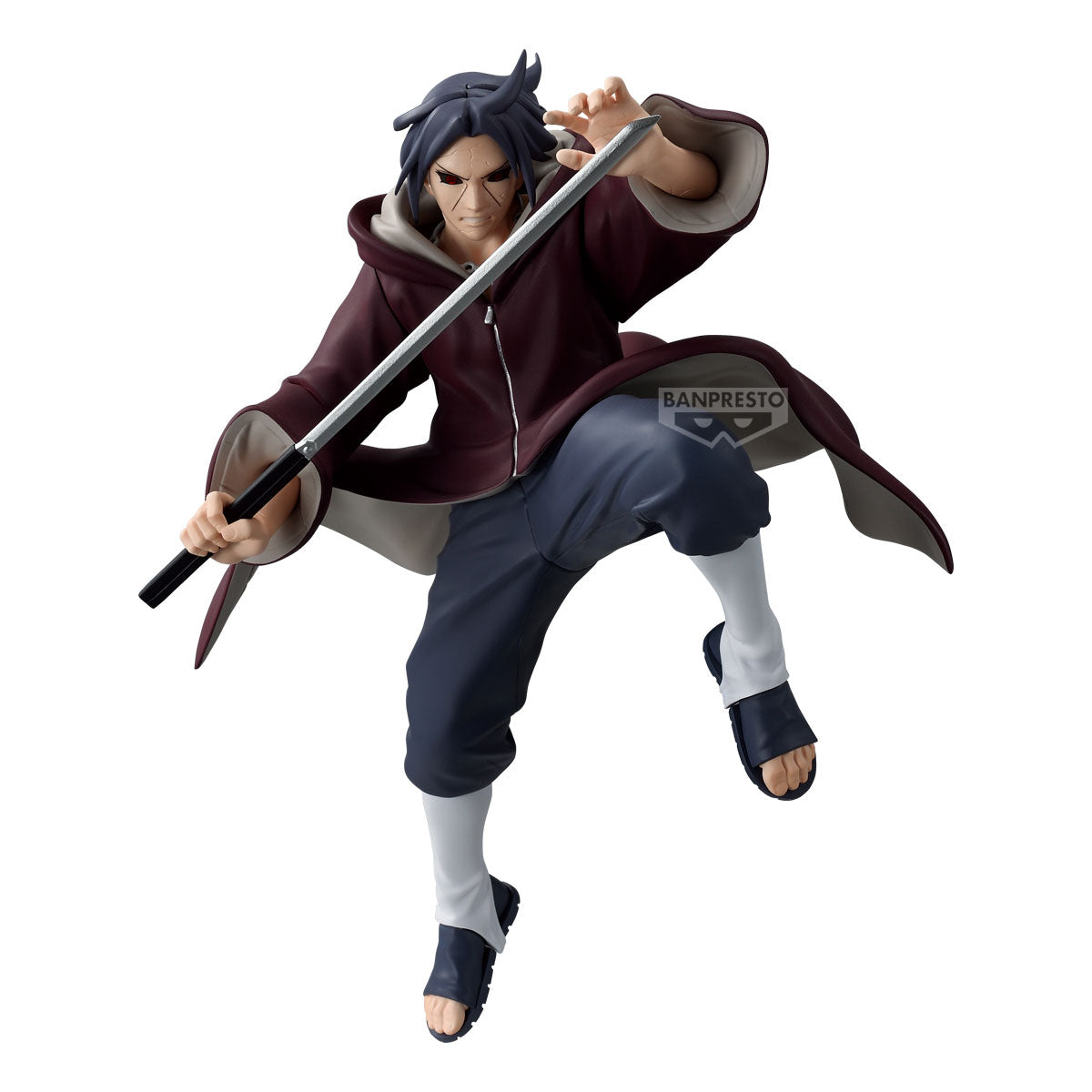 Action figure of a character from an anime series, holding a sword, on a white background.