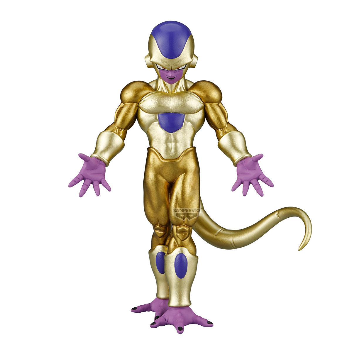 Gold and purple superhero figure on a white background