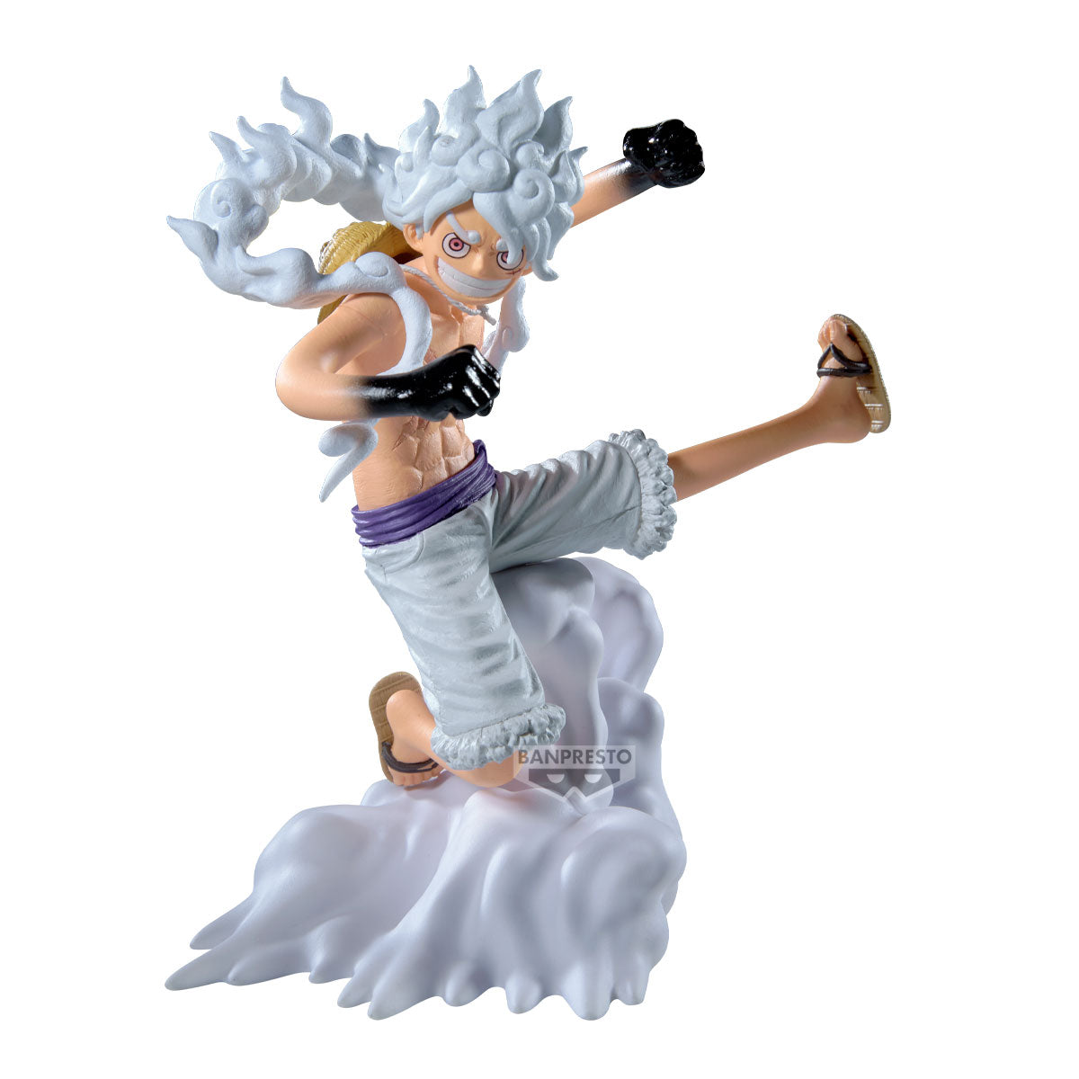 Action figure with white hair and purple outfit on a white background