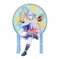 Anime character figurine with decorative background on a white background