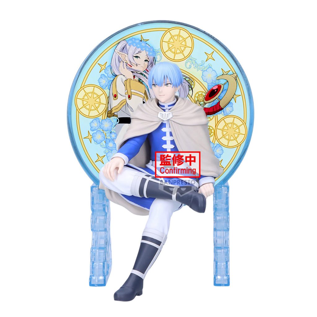 Anime character figurine with decorative background on a white background