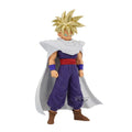 Action figure with spiky hair and cape on a white background