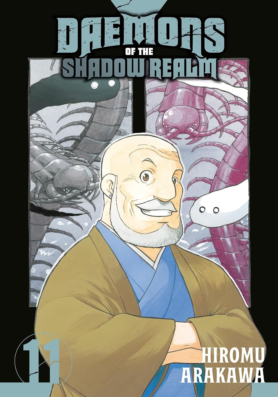 Book cover of 'Daemons of the Shadow Realm' by Hiromu Arakawa featuring a character in traditional attire with a stylized dragon and creature in the background.