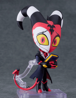A Nendoroid of Blitzo from Helluva Boss featuring multiple face plates and optional poseable parts like a gun, smartphone, and Grimoire. Comes with stand.