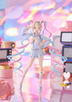 A figma of OMGkawaiiAngel from NEEDY STREAMER OVERLOAD, featuring multiple face plates and optional parts for various poses, including a :( Cat accessory.