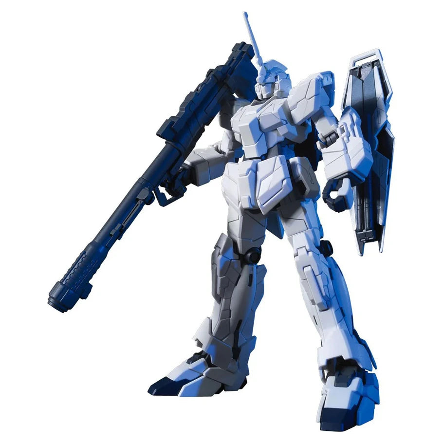Mechanical robot model with blue and white color scheme on a white background