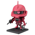 Red robot figurine with a black base on a white background
