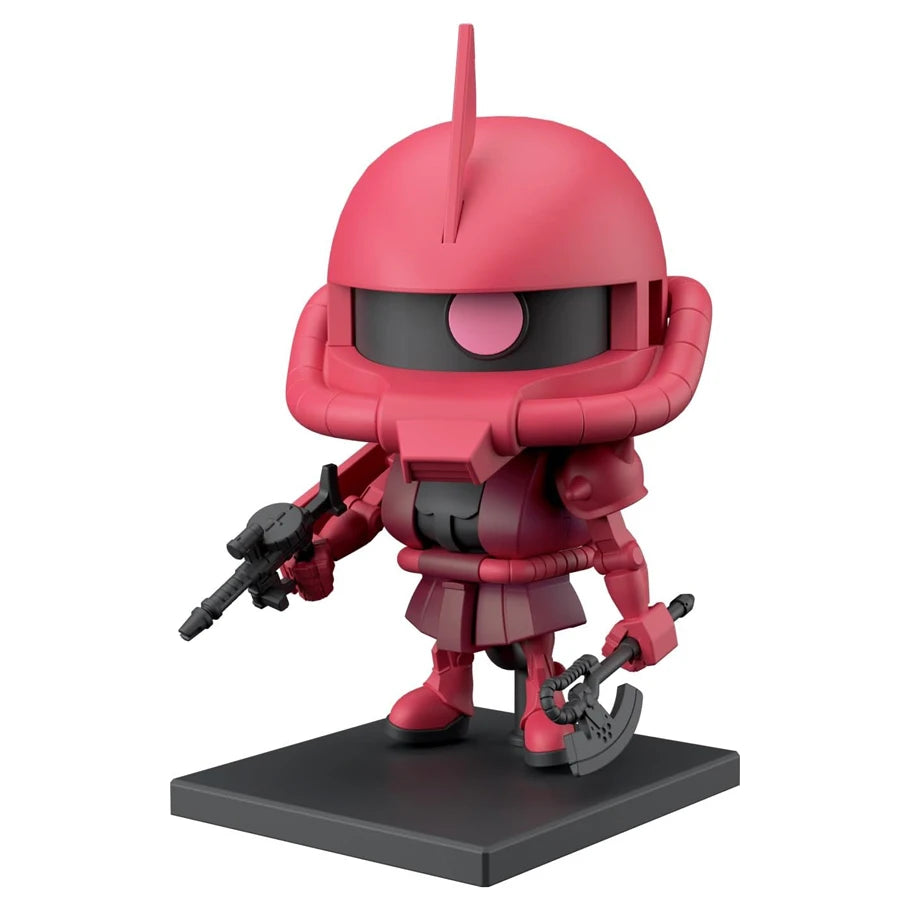 Red robot figurine with a black base on a white background