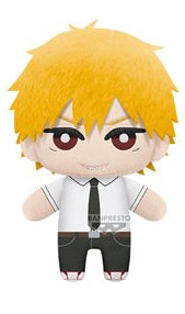 Small plush of a blonde haired boy in a black and white suit outfit smiling