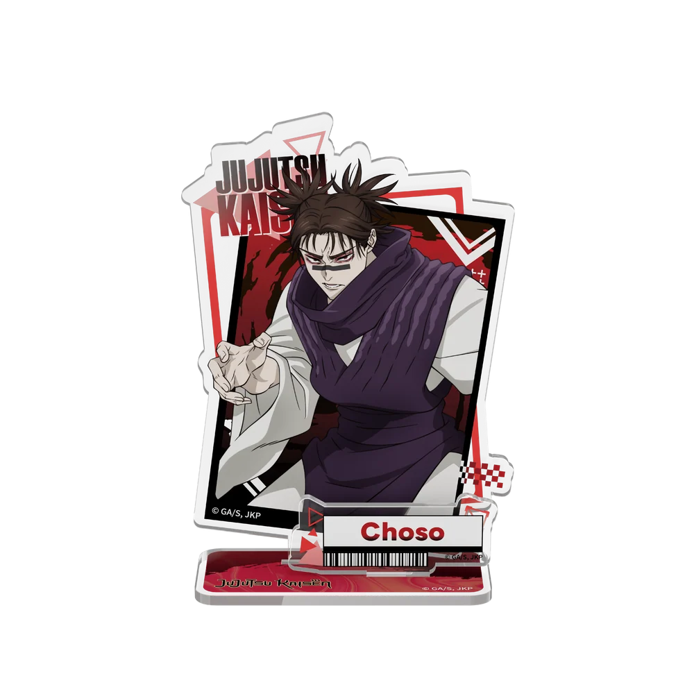 An acrylic standee featuring the anime character Choso from Jujutsu Kaisen, shown on a clean white background. The standee includes printed character art, the text 'JUJUTSU KAISEN', and a base labeled 'Choso'.