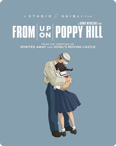 Promotional poster for 'From Up on Poppy Hill' with characters embracing against a blue background.