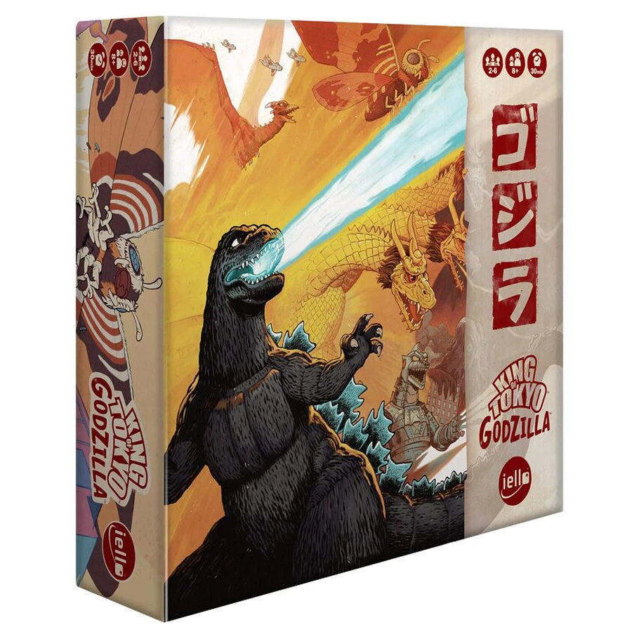 King of Tokyo Godzilla board game box with artwork of Godzilla and a dragon.