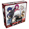 Board game box for 'Tokyo Ghoul: District Battle' with character illustrations on a white background
