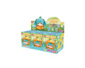 A display box of Bandai's Plush Series blind box toys, featuring a cute blue creature plush character on the top hanger and illustrations of the same character on the front and side panels.
