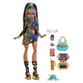 Colorful doll with accessories on a white background