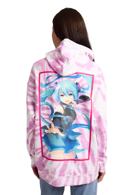 Hatsune Miku Bunny Ears Headphones Women's Purple Tie-Dye Long Sleeve Fleece Hooded Sweatshirt