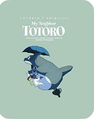 My Neighbor Totoro movie poster with Totoro and two children on a light green background
