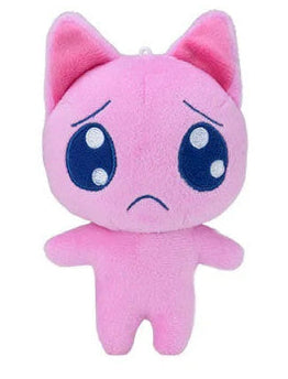 Small pink cat plush with sad face
