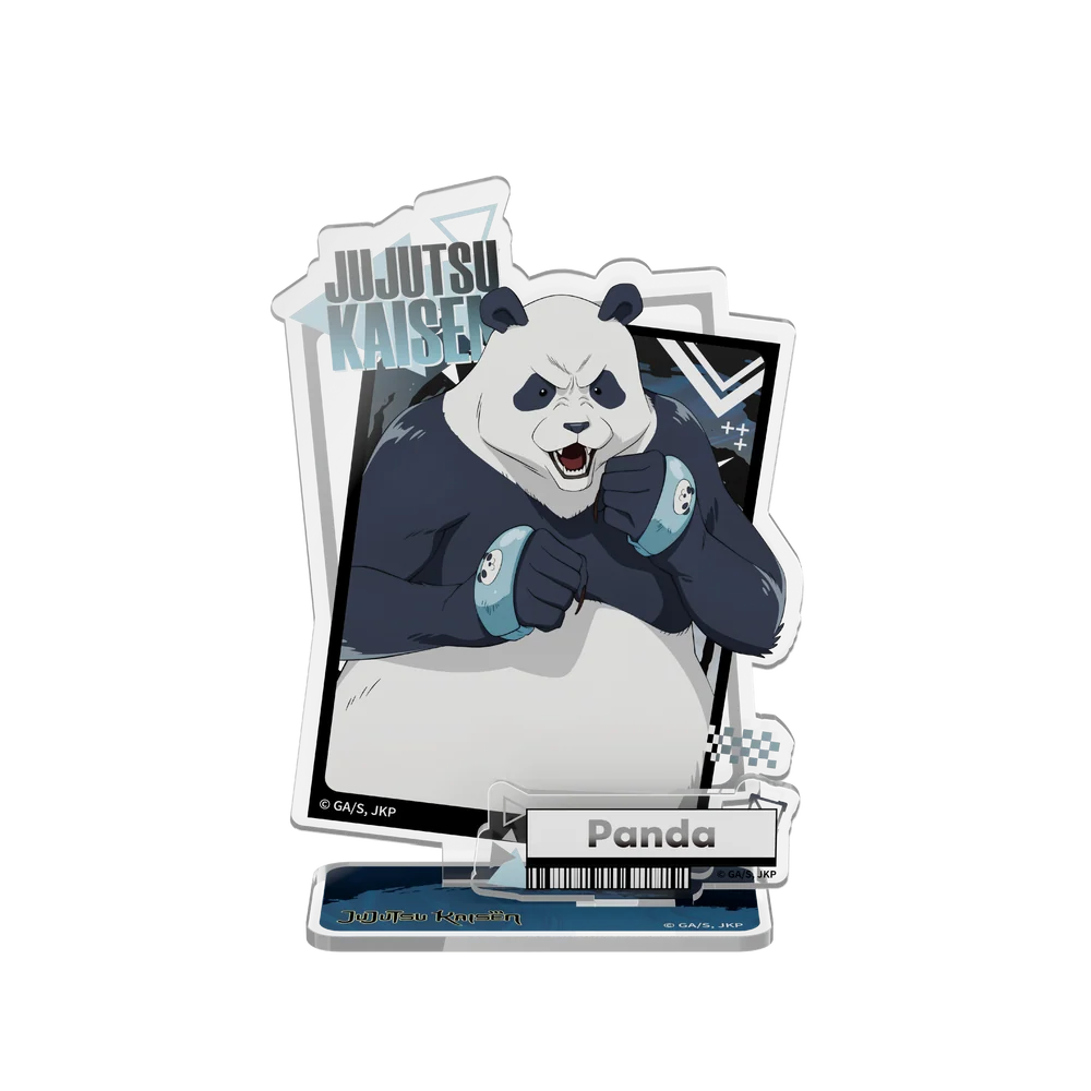 A character acrylic standee featuring an illustrated panda in a martial arts pose, with the text 'JUJUTSU KAISEN' and 'Panda' on a plain white background.