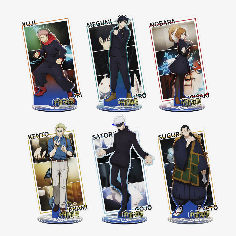 A set of 6 Jujutsu Kaisen Acrylic stands. Yuji, Megumi, Nobara, Kento, Gojo and Geto.