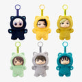 Set of JJK plush keychains in various colors on a white background