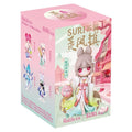 Animated figurine packaging with character design and text on a pink and white background