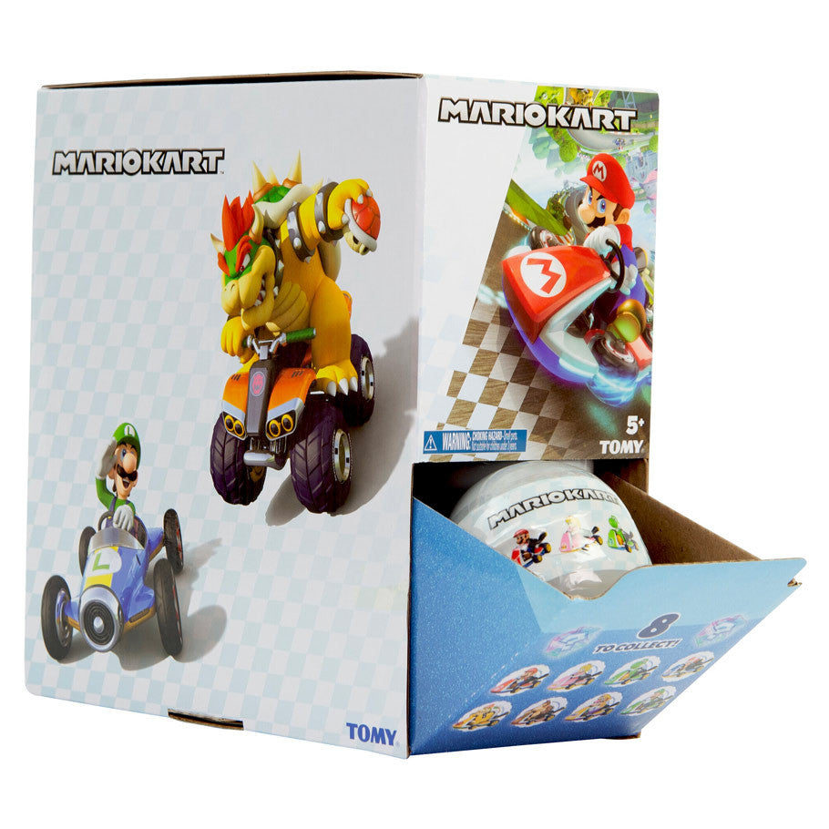 Mario Kart toy set with character figures and packaging on a white background