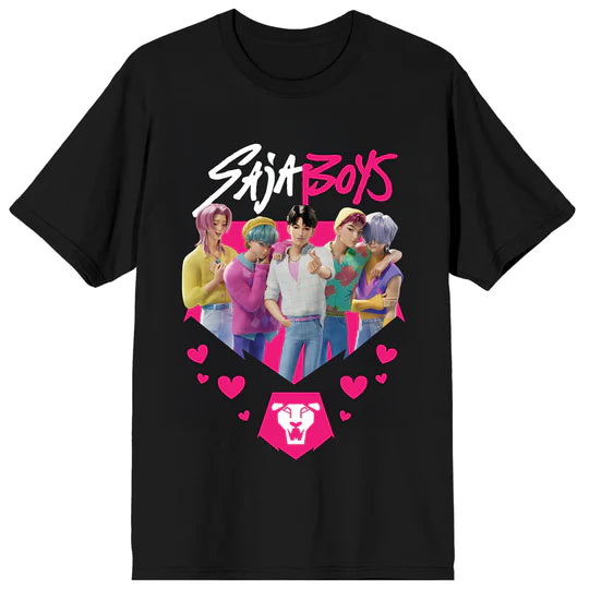 KPop Demon Hunters Saja Boys Heart on Black Short Sleeve Adult T-Shirt