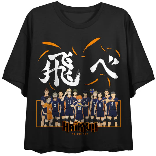Haikyu Season 4 Karasuno Team & Kanji Motto Juniors Black T-Shirt