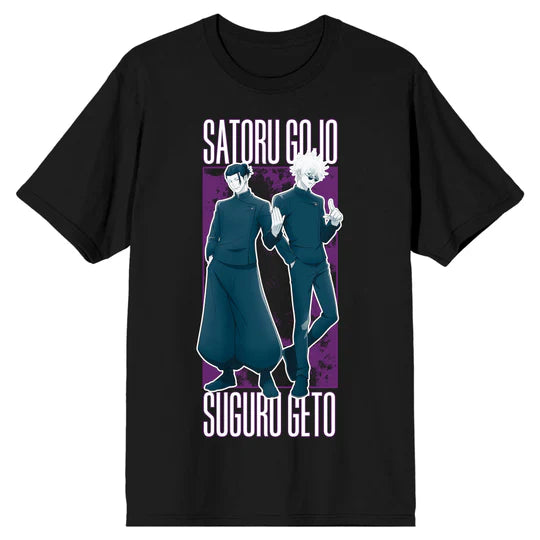 Jujutsu Kaisen Gojo & Geto Adult Black Crew Neck Short Sleeve T-Shirt